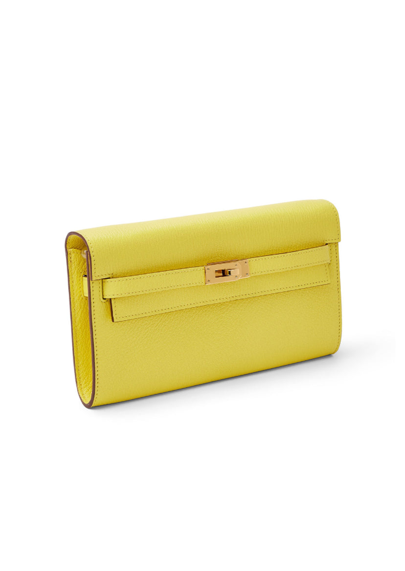 Hermès  Kelly To Go Wallet Chèvre Mysore Jaune Citron